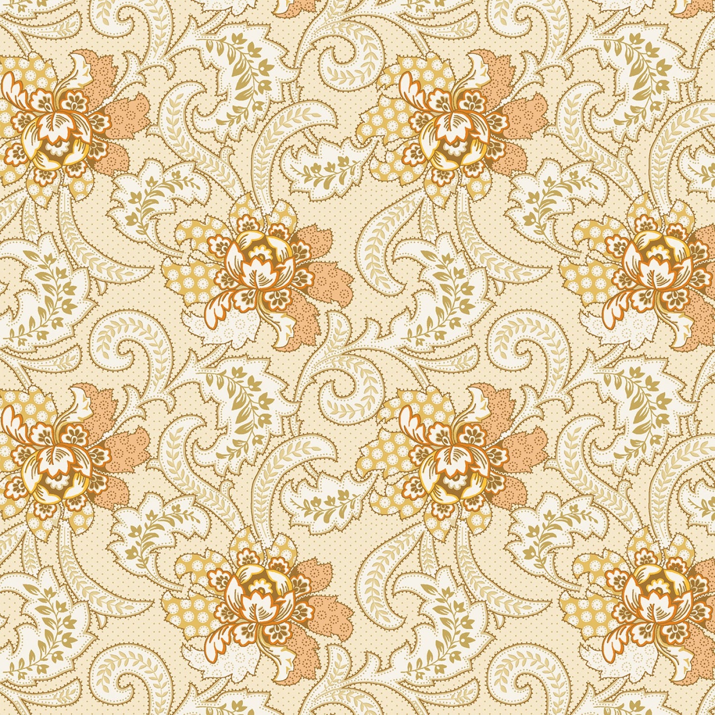 Sunwashed Romance Cream Stylized Foulard 108in Wideback Cream Fabric 1123-40 By Kim Diehl For Henry Glass