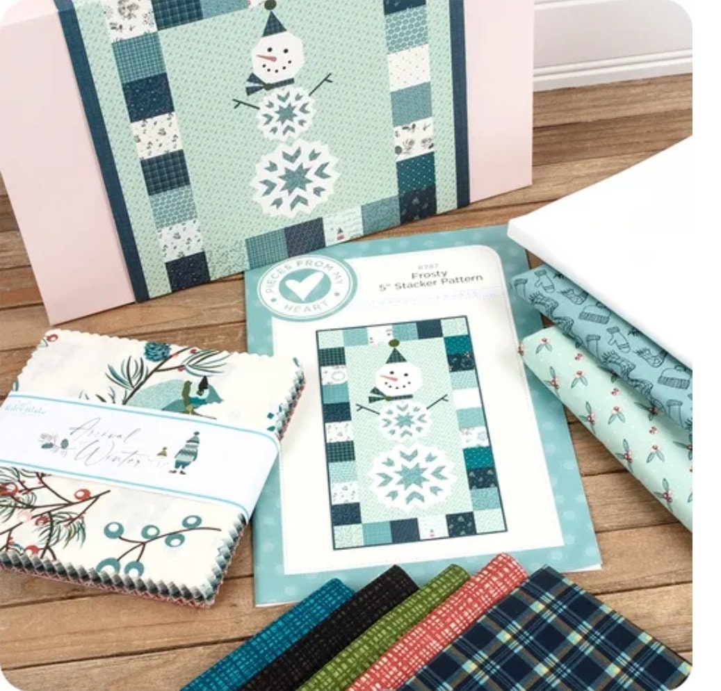 Frosty Wall Hanging Kit For Riley Blake 27"x49.5" Includes Pattern, Fabric For Top, and Binding Featuring Arrival of Winter By Sandy Gervais