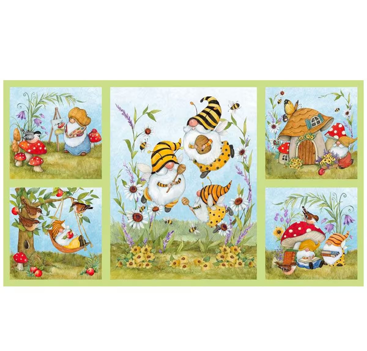 Buzzin with My Gnome-iezz Panel 24"x44" by Susan Windget For Wilmington