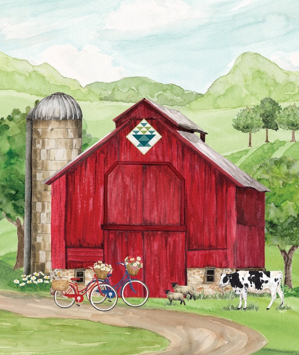 Spring Barn Quilt Fabric Panel 36"x44" By Tara Reed For Riley Blake PD14335R-PANEL
