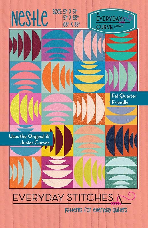 Nestle Quilt Pattern ES 538NST By Everyday Stitches, Modern Quilt, Geometric Quilt, Fat Quarter Friendly, Everyday Curve Template Friendly