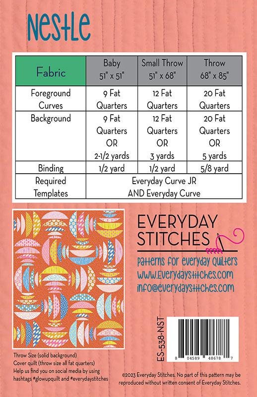 Nestle Quilt Pattern ES 538NST By Everyday Stitches, Modern Quilt, Geometric Quilt, Fat Quarter Friendly, Everyday Curve Template Friendly