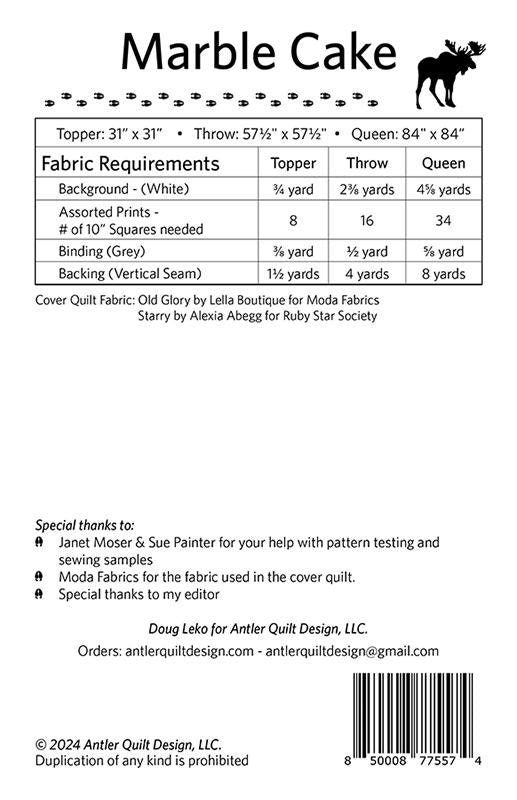 Marble Cake Quilt Pattern By Doug Leko For Antler Quilt Designs AQD 312, Layer Cake Friendly, Table Topper Pattern, Begginer Quilt Pattern