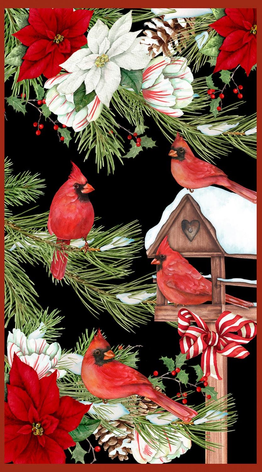 Cardinal Cozy Panel 24"x44" by Nancy Mink For Wilmington Prints, Cardinal Fabric, Winter Fabric, Christmas Fabric