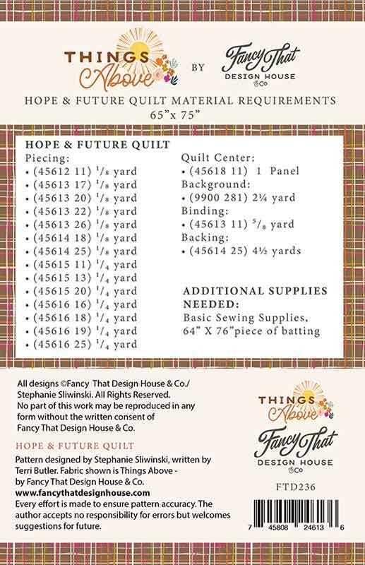Things Above Hope And Future Quilt Pattern 65"x75" By Fancy That Design House Featuring Things Above