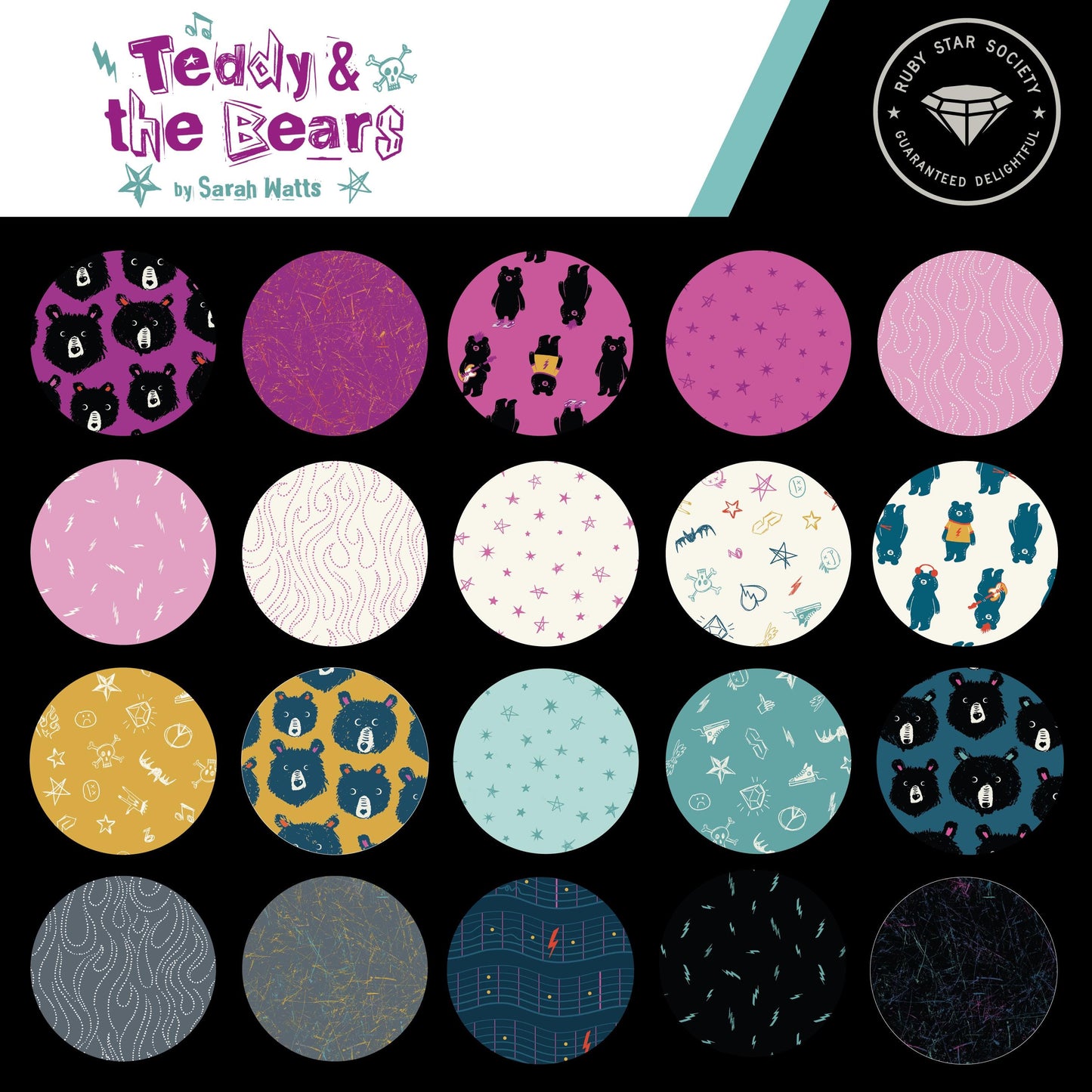 Teddy And The Bears Jelly Stars Quilt Kit 64"x72" by Ruby Star Includes Fabric For Top, Binding, & Pattern