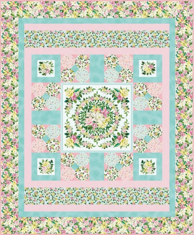 Lanai Spring Snow Quilt Kit Size 66"x 83" From Maywood Studios