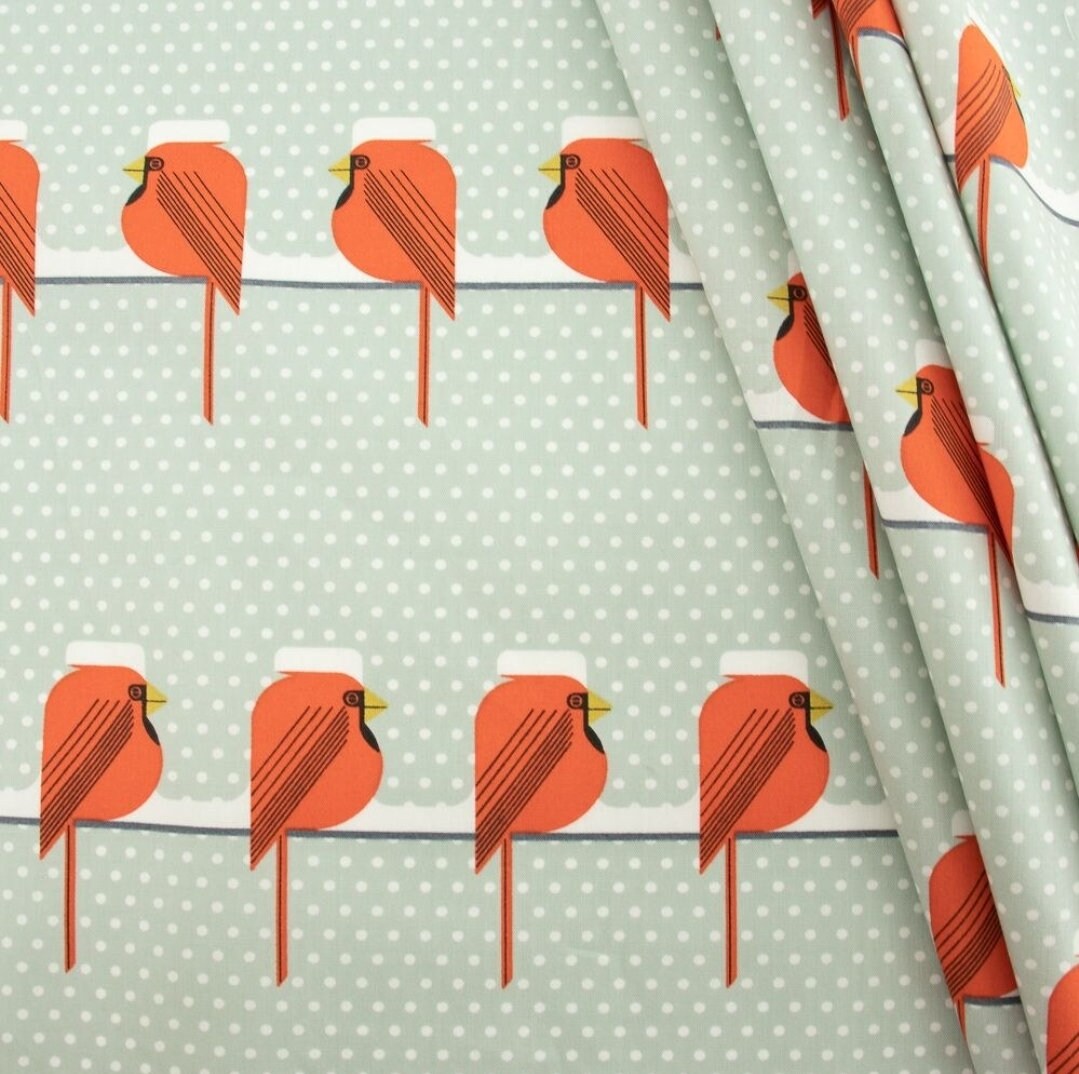 Cool Cardinal Fabric By Charley Harper Organic Cotton