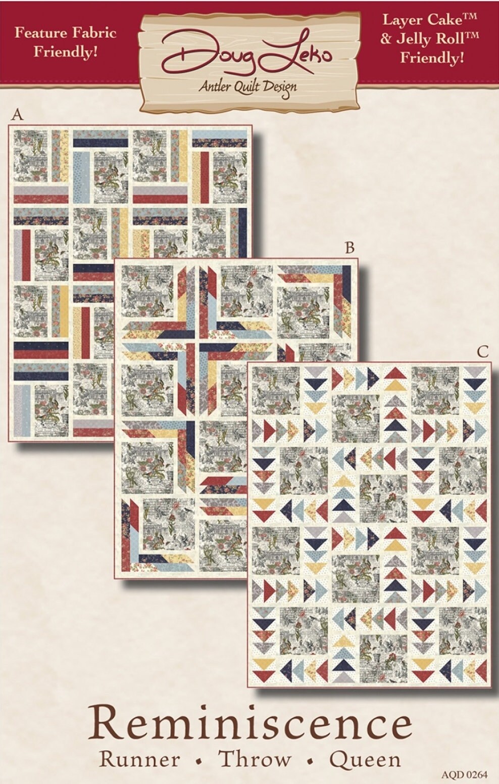 Reminiscence Quilt Pattern AQD0264 By Doug Leko For Antler Quilt Designs Includes Runner, Throw. & Queen Sizes