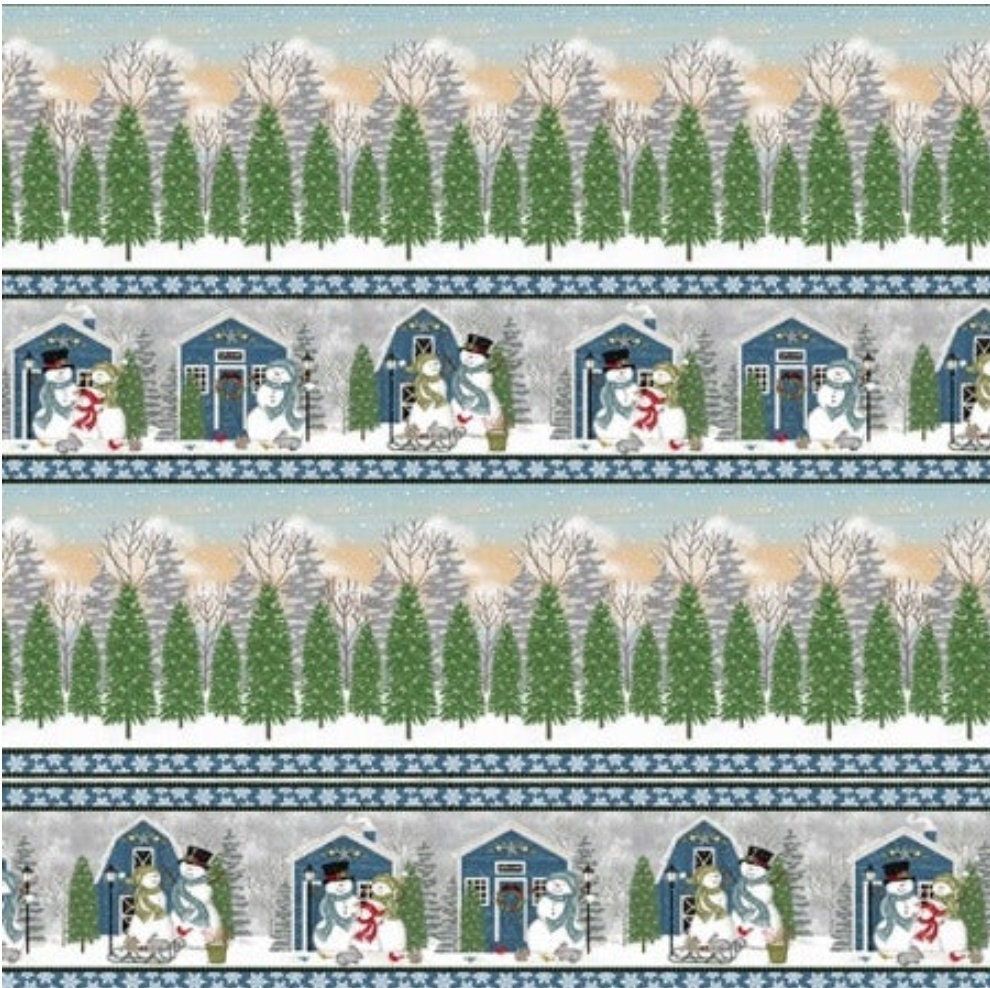 Snowman's Dream Multi Border Stripe 7047S-76 By Sharla Fults For Studio E