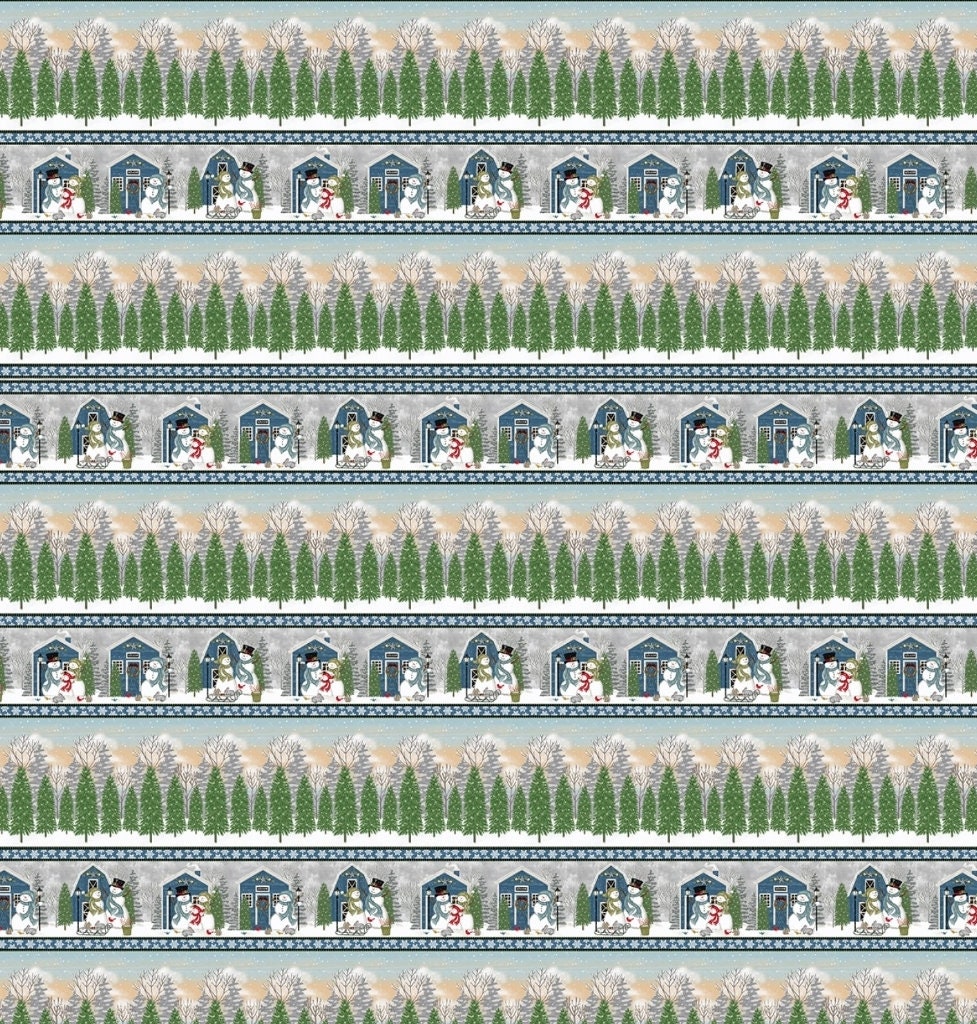 Snowman's Dream Multi Border Stripe 7047S-76 By Sharla Fults For Studio E