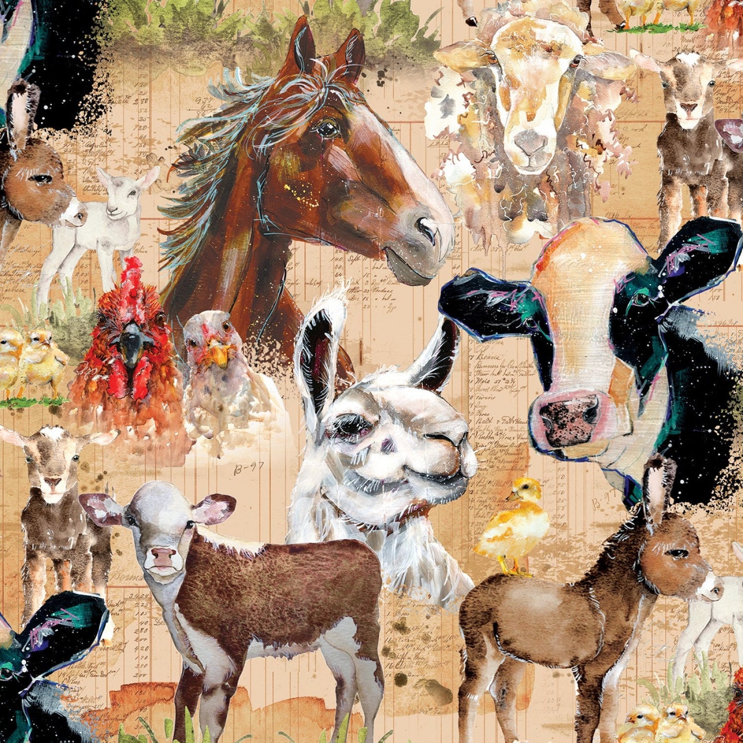 Farm Life Light Rust Digital Toile Farm Animals Y3939-70 By Levi Grenzer For Clothworks