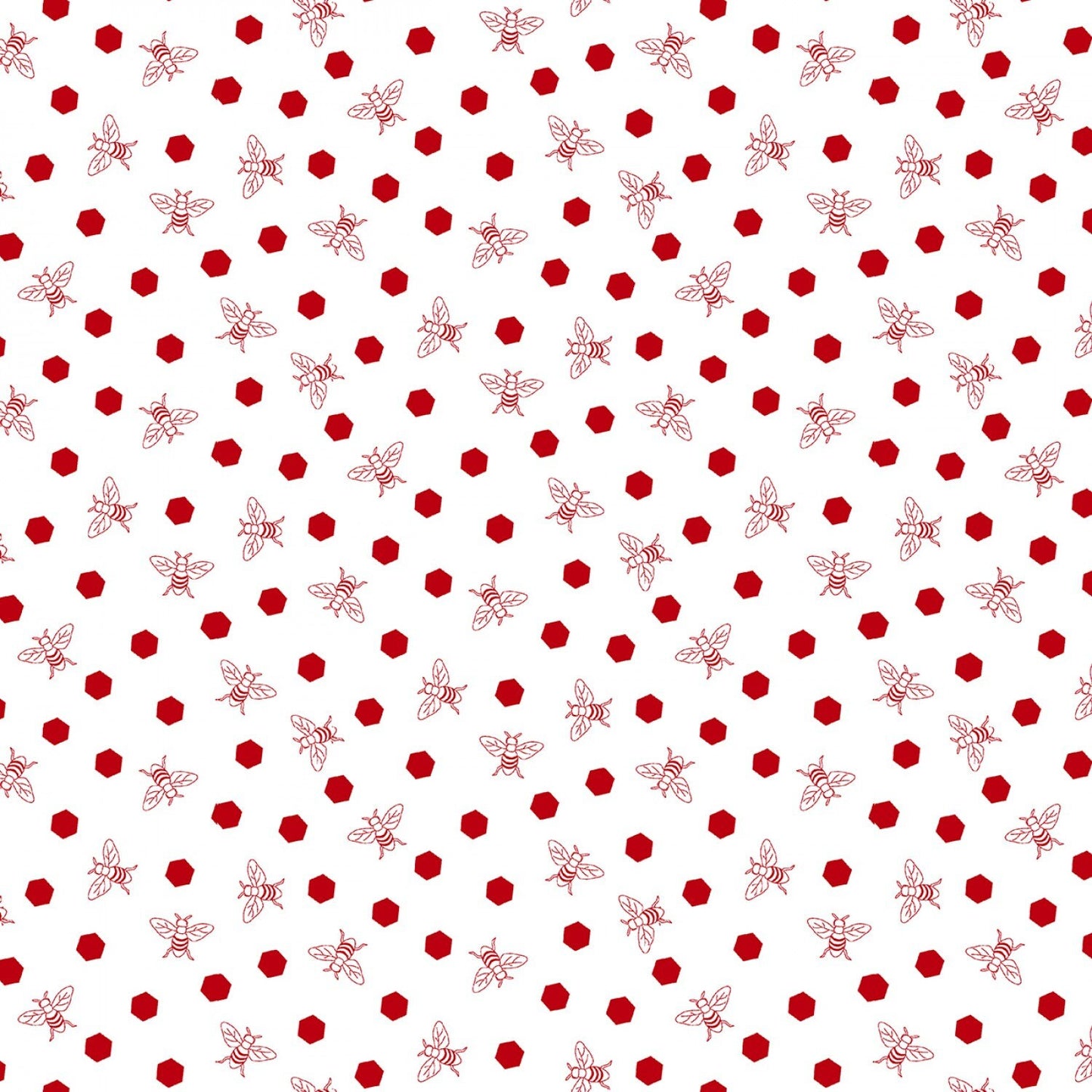 Raspberry Ripple White and Red Hexy Bees By Judy Gauthier For Studio E 7351S-08 Red Fabric