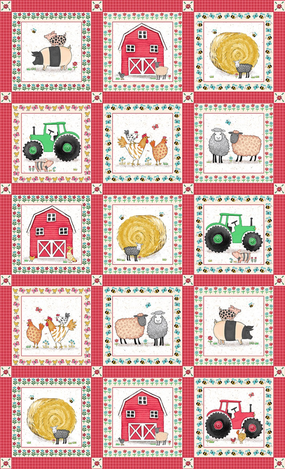 Hay Day Repeating Blocks Fabric Panel 24" By Kate Mawdsley For Henry Glass 859-88