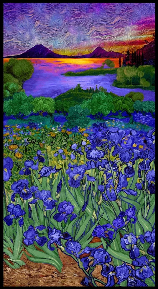 Wild Iris Fabric Panel 24"x44" by Chong-A Hwang For Timeless Treasures