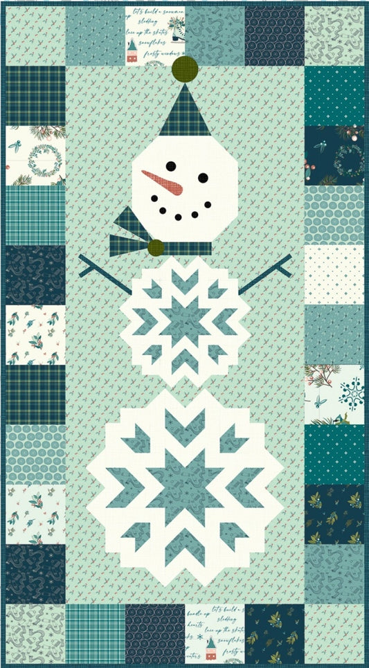 Frosty Wall Hanging Kit For Riley Blake 27"x49.5" Includes Pattern, Fabric For Top, and Binding Featuring Arrival of Winter By Sandy Gervais