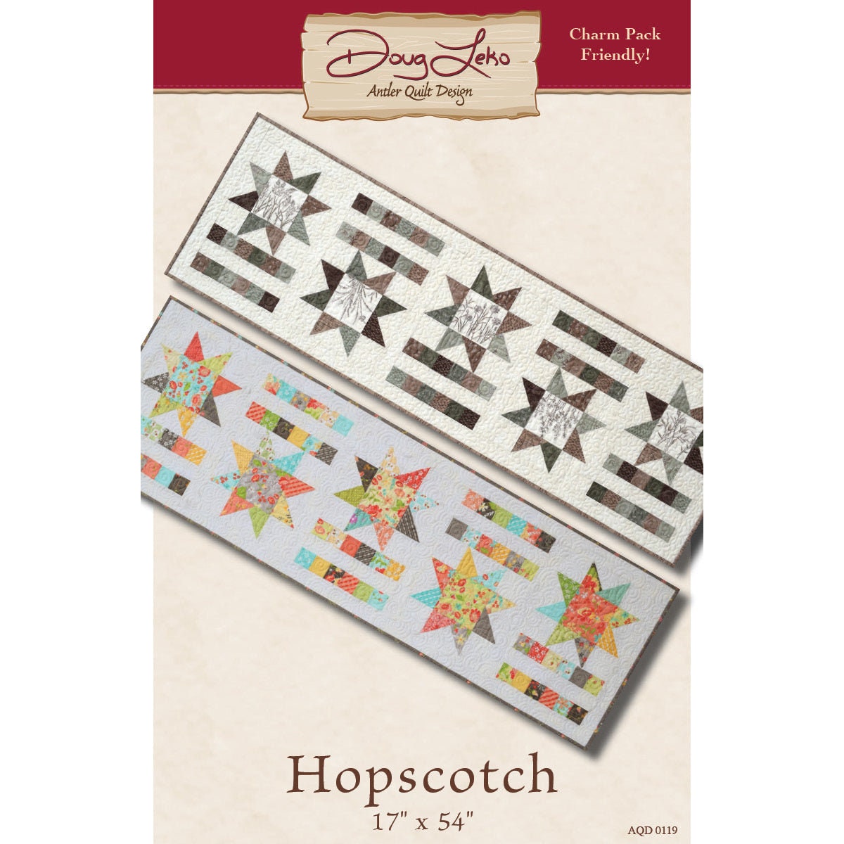 Hopscotch Table Runner Pattern 17"x54" By Doug Leko For Antler Quilt Designs, Table Topper Pattern, Charm Pack Quilt Pattern