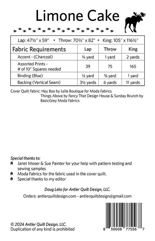 Limone Cake Quilt Pattern By Doug Leko For Antler Quilt Designs AQD 299, Layer Cake Friendly, Begginer Quilt Pattern