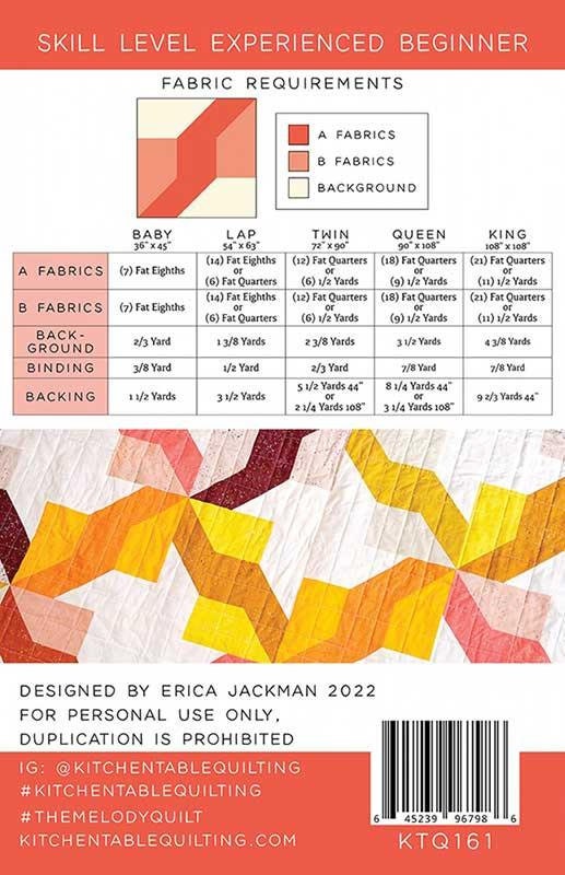 The Melody Quilt Pattern By Erica Jackman of Kitchen Table Quilting 5 Size Options, Fat Quarter or Fat Eighth Friendly, Modern Quilt