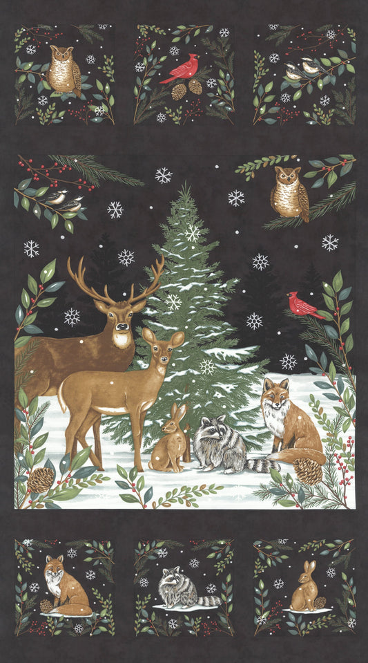 Woodland Winter Charcoal Black Panel 24"x44 56099 17 By Deb Strain For Moda