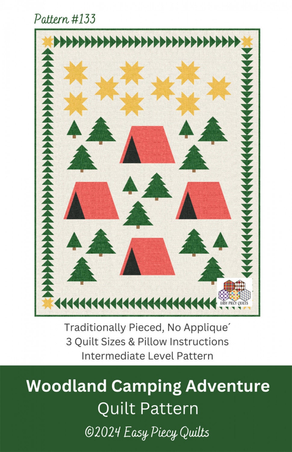 Woodland  Camping Adventure Quilt Pattern EPQ-31057 By Easy Piecy Quilts Crib,  Twin, and Queen Sizes, Camping Quilt, Outdoor Quilt Pattern