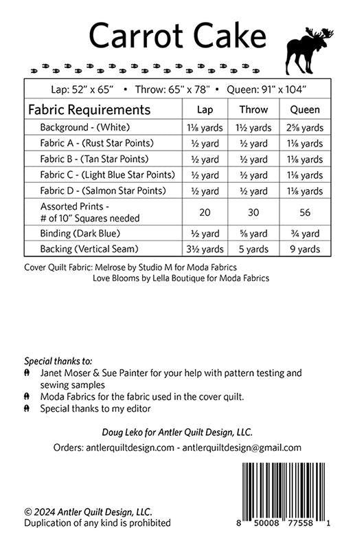 Carrot Cake Quilt Pattern By Doug Leko For Antler Quilt Designs AQD 313, Layer Cake Friendly, Begginer Quilt Pattern