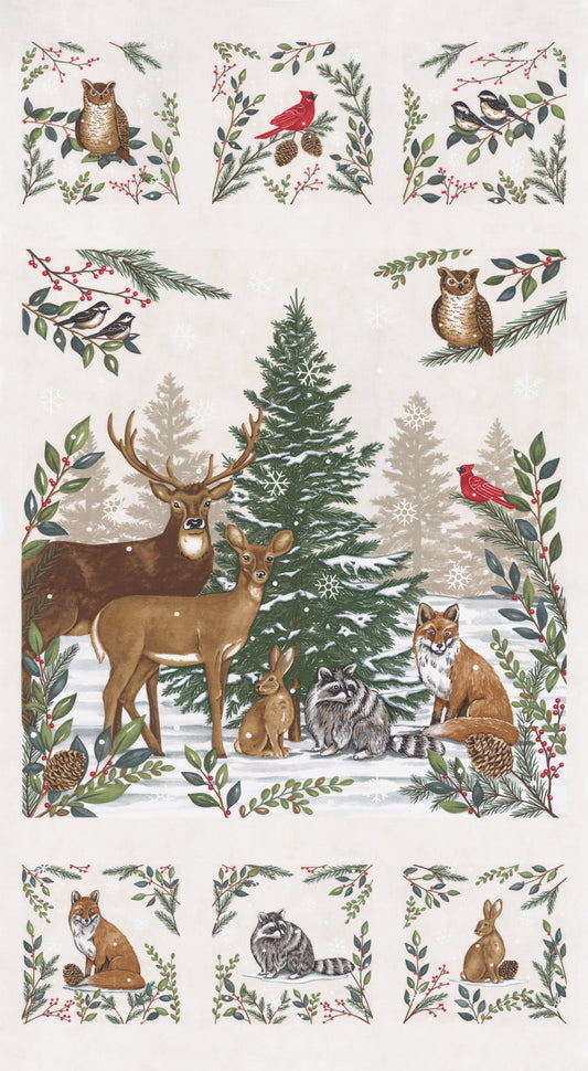 Woodland Winter Snowy White Panel 24"x44 56099 11 By Deb Strain For Moda