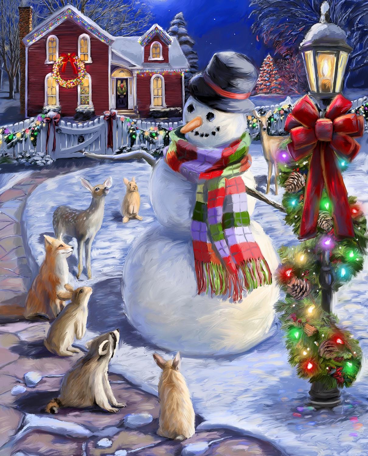 Christmas Eve Snowman Panel 36"x44" ByDavid Textiles For For Seasons #AL-6145-4C-1, Christmas Panel,  Snowman Panel,  Woodland Creatures