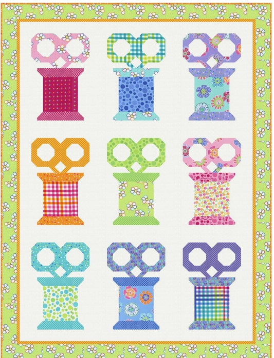 Scissors & Spools Quilt Kit By Wendy Sheppard Finished Size 46"x61" Featuring Fiesta By Moda, Includes Fabric For Top, Binding, and Pattern