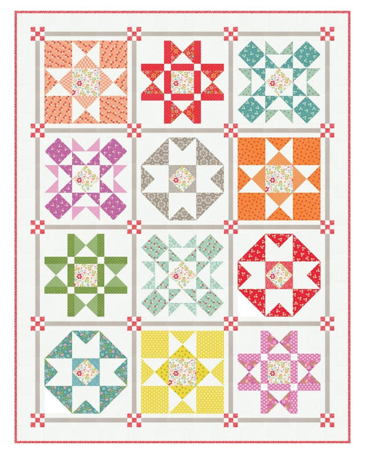 Laguna Sunrise Saltwater Sampler Quilt Kit 72.5"x93.5" By Sherri and Chelsi For Moda Includes Fabric For Top, Binding, and Pattern Book