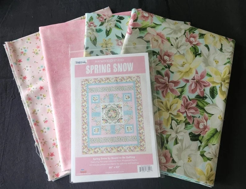 Lanai Spring Snow Quilt Kit Size 66"x 83" From Maywood Studios