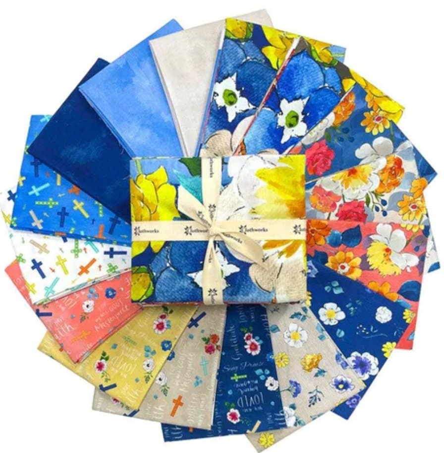 Faith Fat Quarter Bundle By Heathelee Chan For Clothworks 16pcs Including 2 Panels 24"x44"