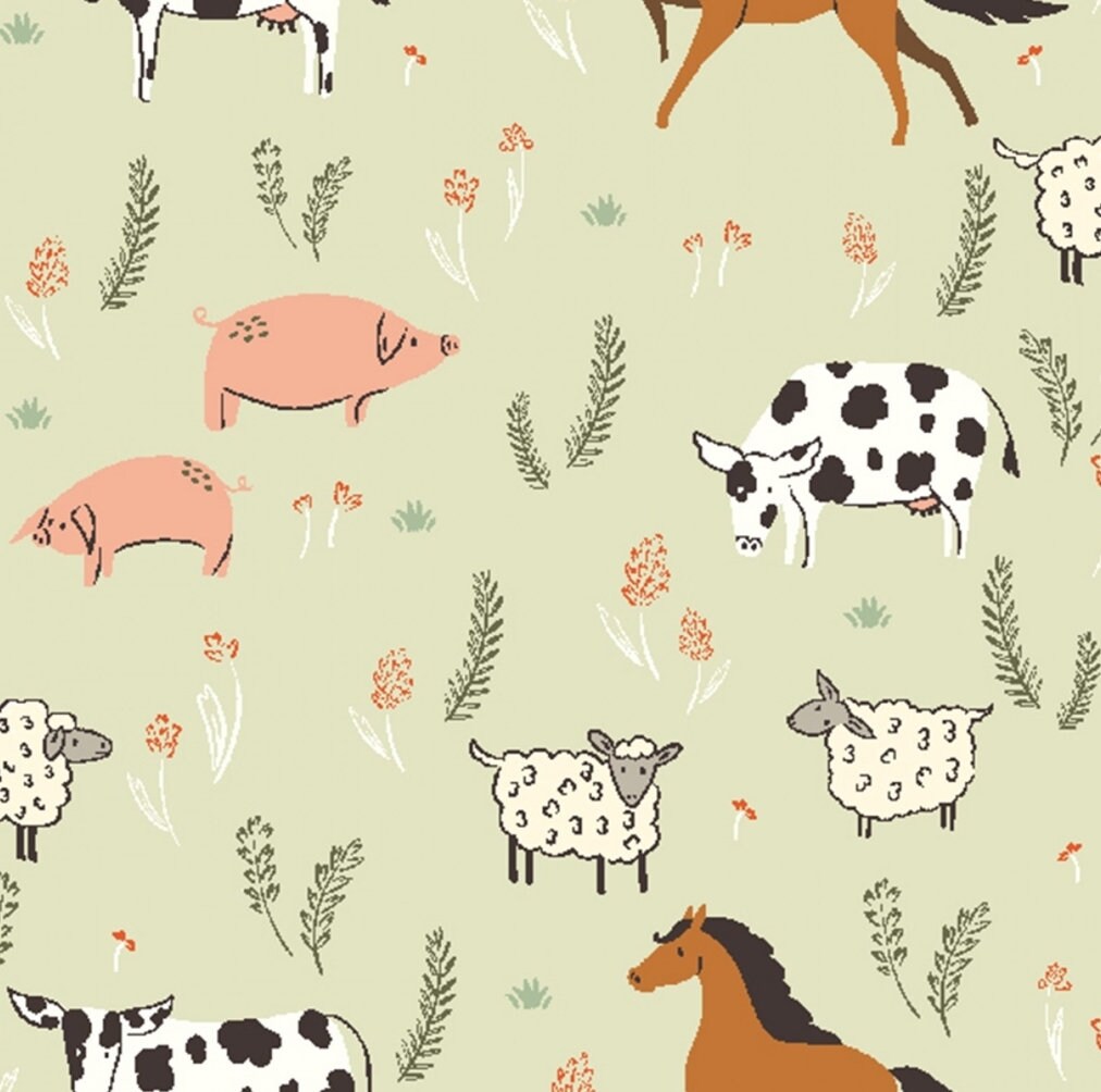 Day On A Farm Farm Friends Green Frolic By RJR Fabric Sold By The Yard