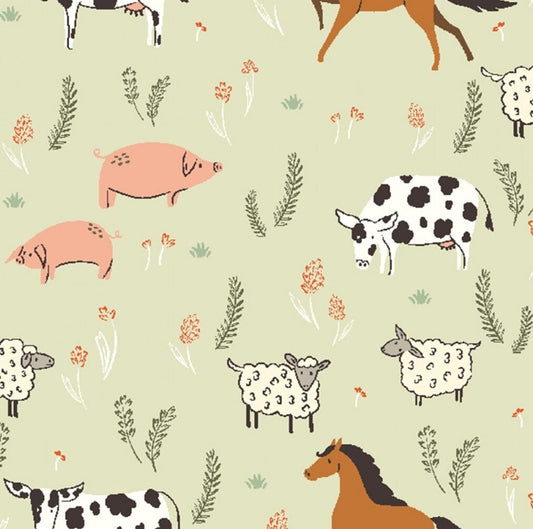 Day On A Farm Farm Friends Green Frolic By RJR Fabric Sold By The Yard