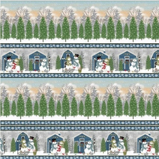 Snowman's Dream Multi Border Stripe 7047S-76 By Sharla Fults For Studio E