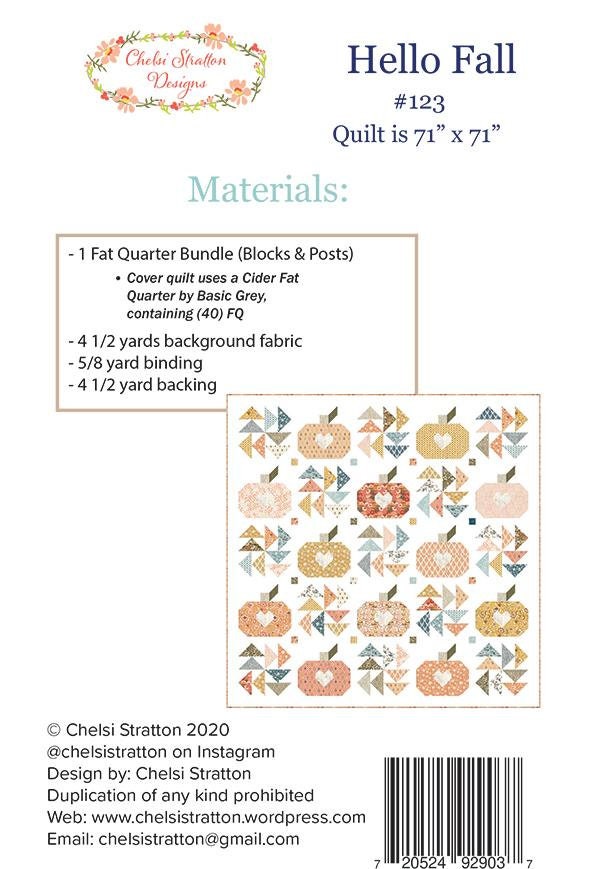 Hello Fall Quilt Pattern By Chelsi Stratton Designs Fat Quarter Friendly 71"x71" Finished Size