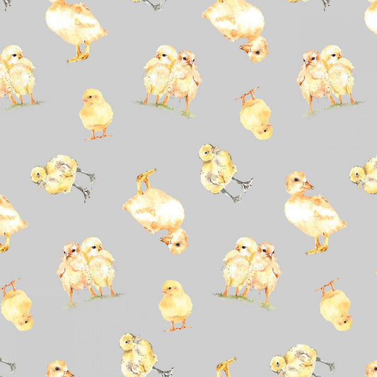 Farm Life Mist Gray Digital Chick Y3943-116 By Levi Grenzer For Clothworks