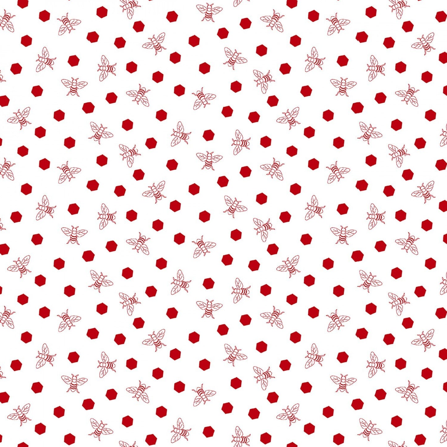 Raspberry Ripple White and Red Hexy Bees By Judy Gauthier For Studio E 7351S-08 Red Fabric