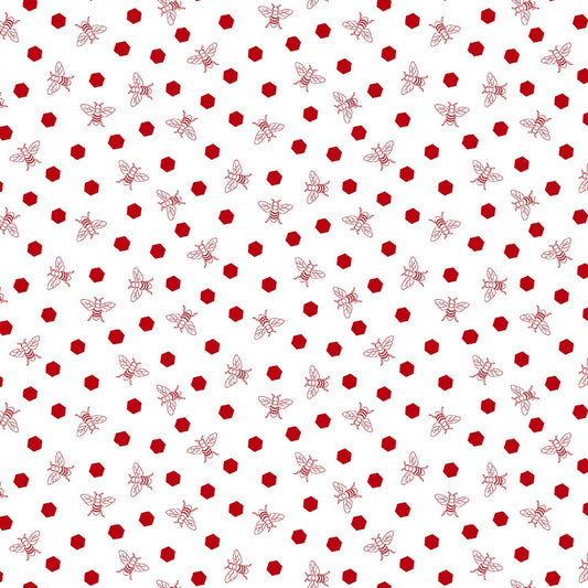 Raspberry Ripple White and Red Hexy Bees By Judy Gauthier For Studio E 7351S-08 Red Fabric